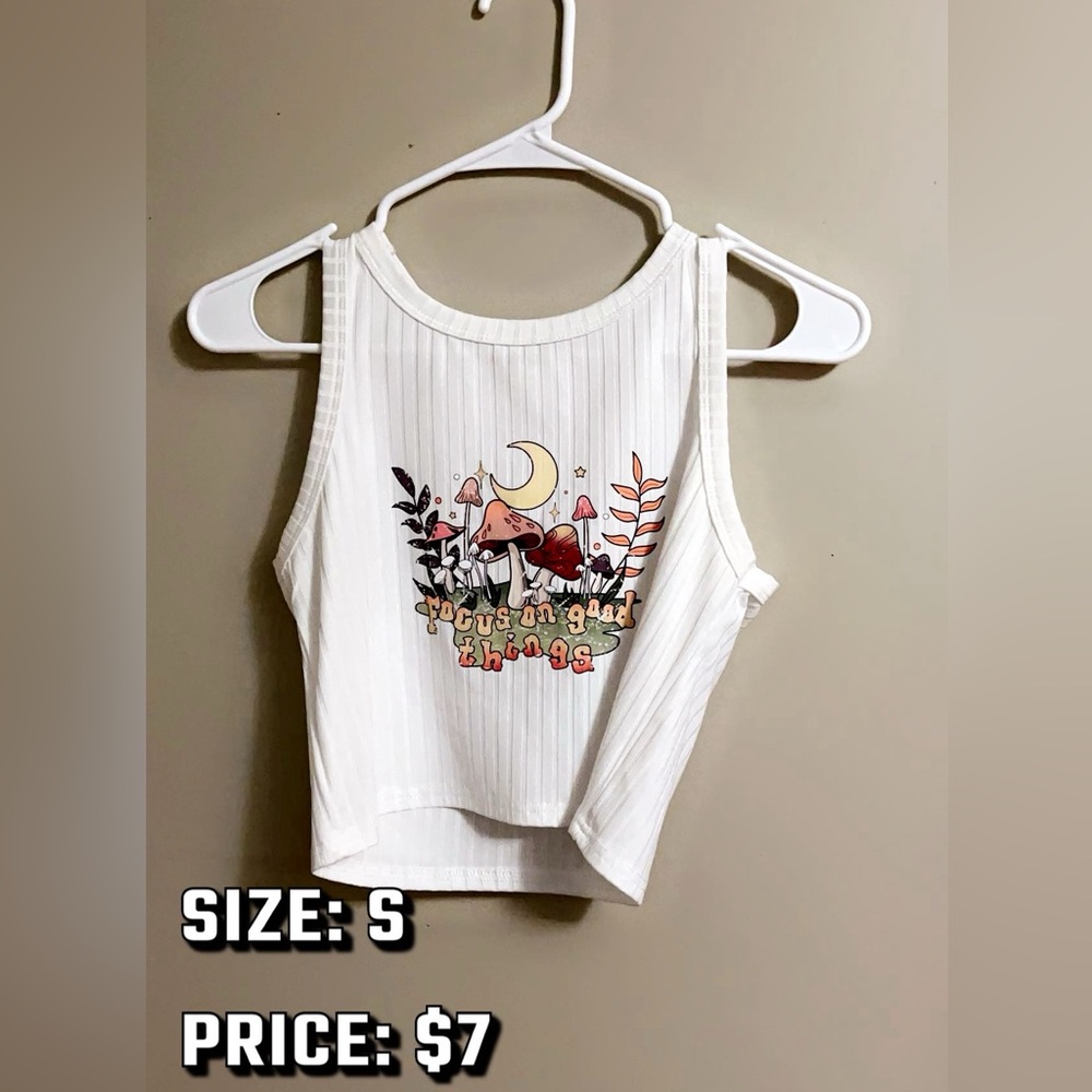 White Pink Floral Crop Tank Top